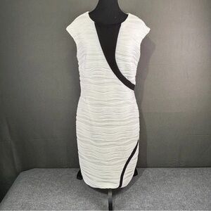Frank Lyman Dress Women’s 10 Bodycon Midi Corp Cocktail Wavy Glam Black White